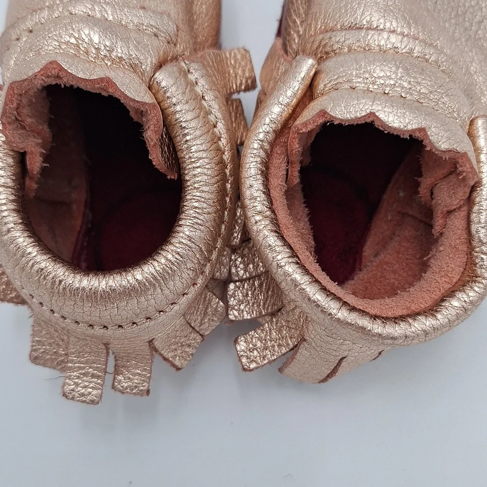 Mishmoccs Leather Soft Soled Moccasins Baby Rose Gold Metallic Baby